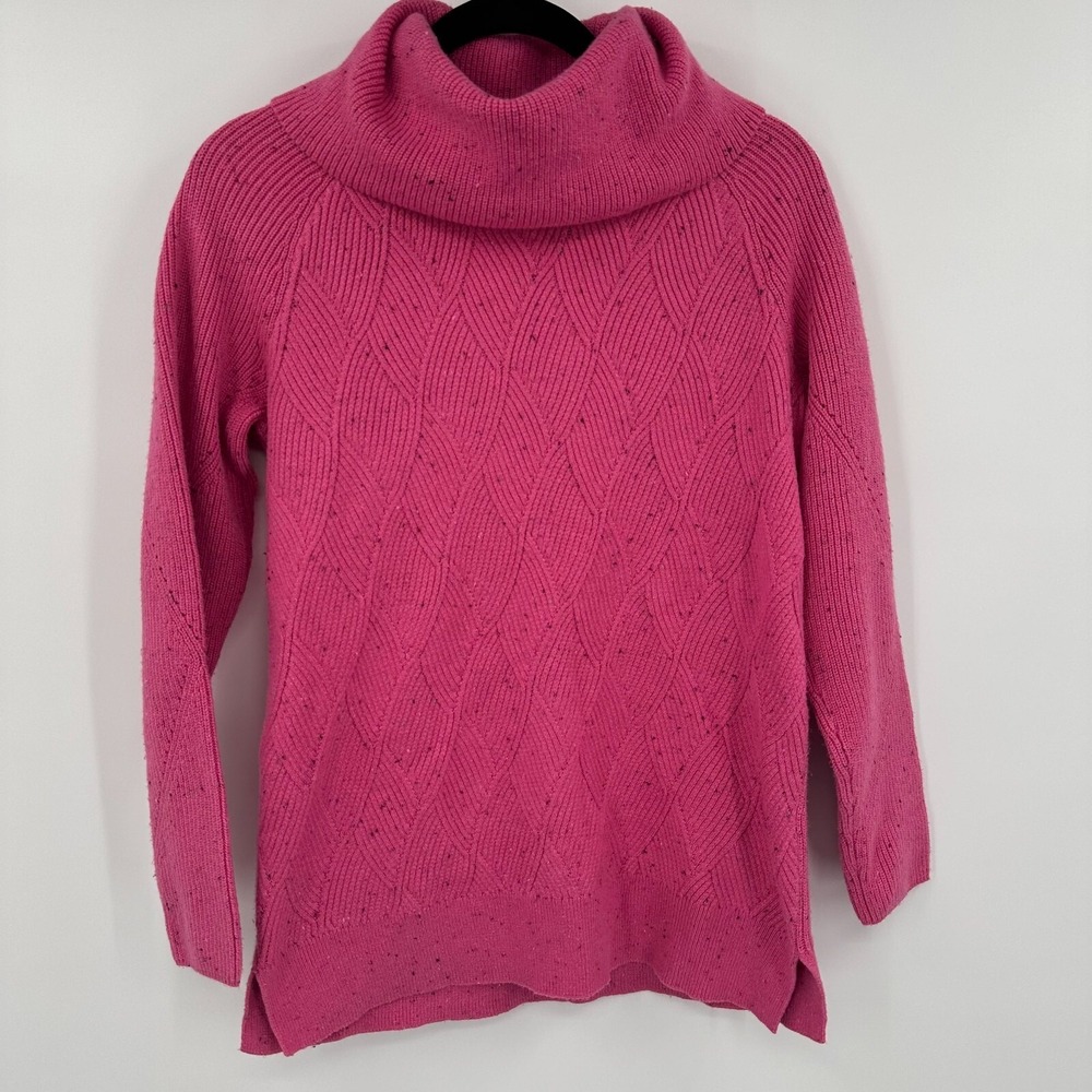 Talbots Womens Pink Diamond Cable Knit‎ Cowl Turtleneck Sweater Size S JO5161